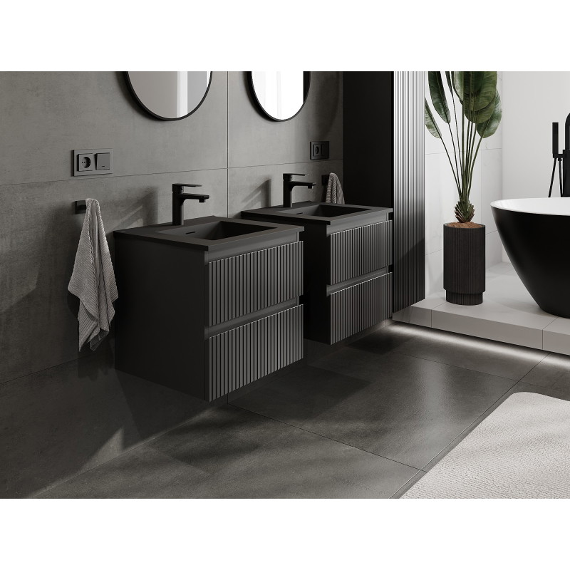Mexen Rivel dulap baie 50 cm cu lavoar Otis, 2 sertare, fațetat, negru mat - 91A20-05047-2-BFF71-W18M71