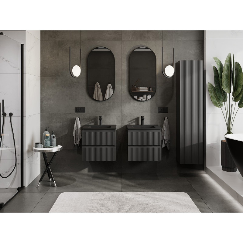Mexen Rivel dulap baie 50 cm cu lavoar Otis, 2 sertare, fațetat, negru mat - 91A20-05047-2-BFF71-W18M71