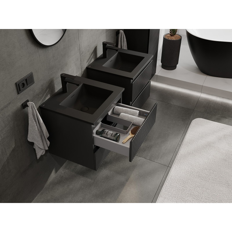 Mexen Rivel dulap baie 50 cm cu lavoar Otis, 2 sertare, fațetat, negru mat - 91A20-05047-2-BFF71-W18M71