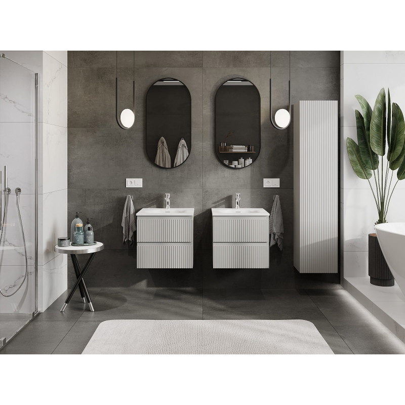 Mexen Rivel dulap pentru baie de 50 cm cu chiuvetă Vela, 2 sertare, fațetat, gri mat/alb mat - 91A20-05047-2-BFF62-W23M01
