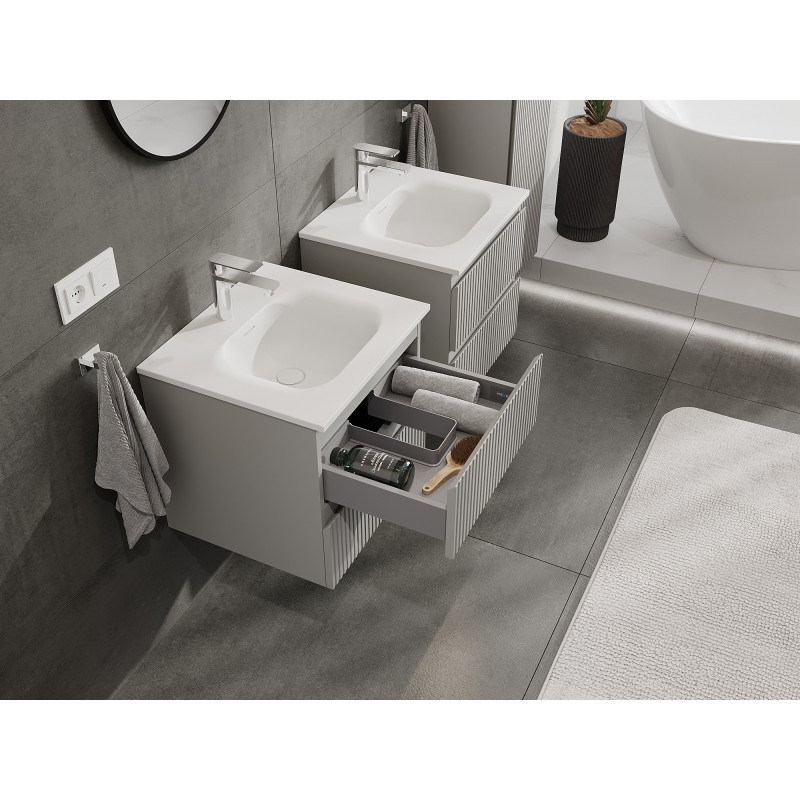 Mexen Rivel dulap pentru baie de 50 cm cu chiuvetă Vela, 2 sertare, fațetat, gri mat/alb mat - 91A20-05047-2-BFF62-W23M01