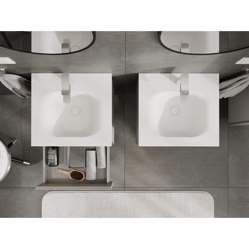 Mexen Rivel dulap pentru baie de 50 cm cu chiuvetă Vela, 2 sertare, fațetat, gri mat/alb mat - 91A20-05047-2-BFF62-W23M01