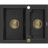 Mexen Carlos 1.5-medencés gránit mosogató 582 x 475 mm, Fekete/Fém ezüst, szifon Arany - 6518581500-73-G