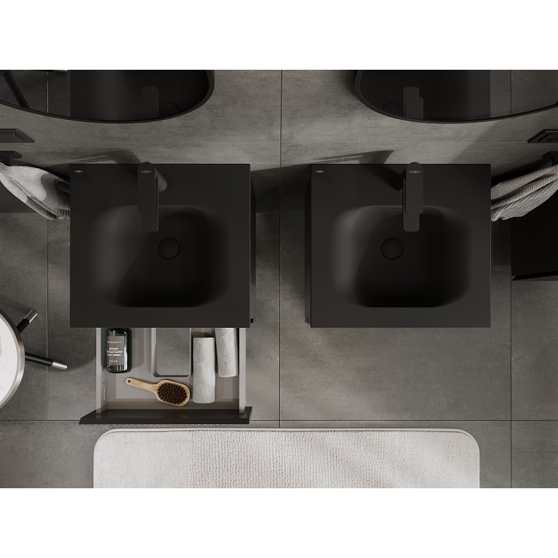 Mexen Rivel dulap baie 50 cm cu lavoar Vela, 2 sertare, texturat, negru mat - 91A20-05047-2-BFF71-W23M71