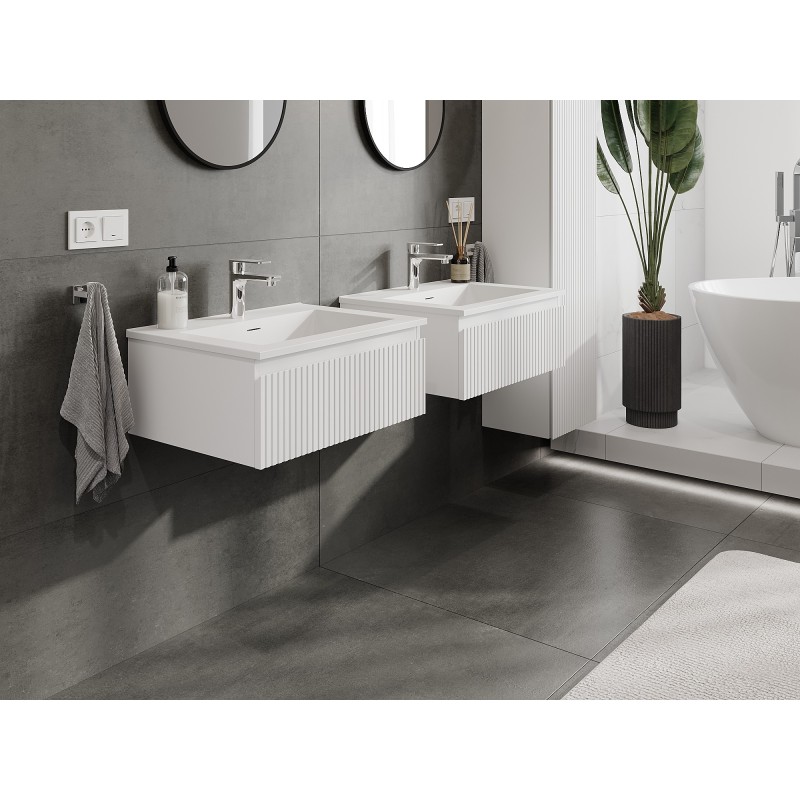 Mexen Rivel dulap baie 60 cm cu lavoar Otis, 1 sertar, canelat, alb mat - 91A20-06023-1-BF01-W18M01