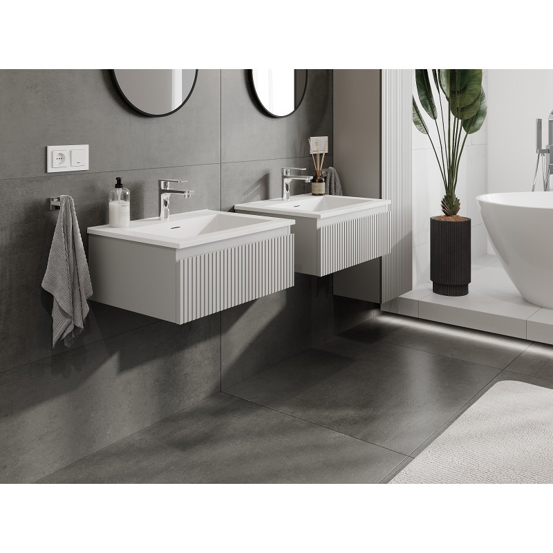 Mexen Rivel dulap baie 60 cm cu chiuvetă Otis, 1 sertar, canelat, gri mat/alb mat - 91A20-06023-1-BF62-W18M01