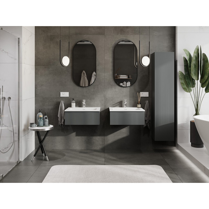 Mexen Rivel dulap de baie 60 cm cu chiuvetă Otis, 1 sertar, cu caneluri, grafit mat/alb mat - 91A20-06023-1-BF66-W18M01