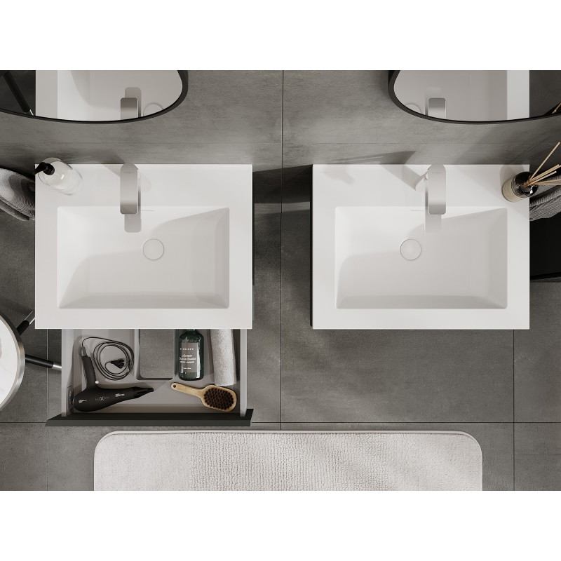 Mexen Rivel dulap de baie 60 cm cu chiuvetă Otis, 1 sertar, cu caneluri, grafit mat/alb mat - 91A20-06023-1-BF66-W18M01