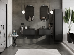 Mexen Rivel 60 cm-es fürdőszobai szekrény Otis mosdóval, 1 fiók, barázdált, fekete matt - 91A20-06023-1-BF71-W18M71