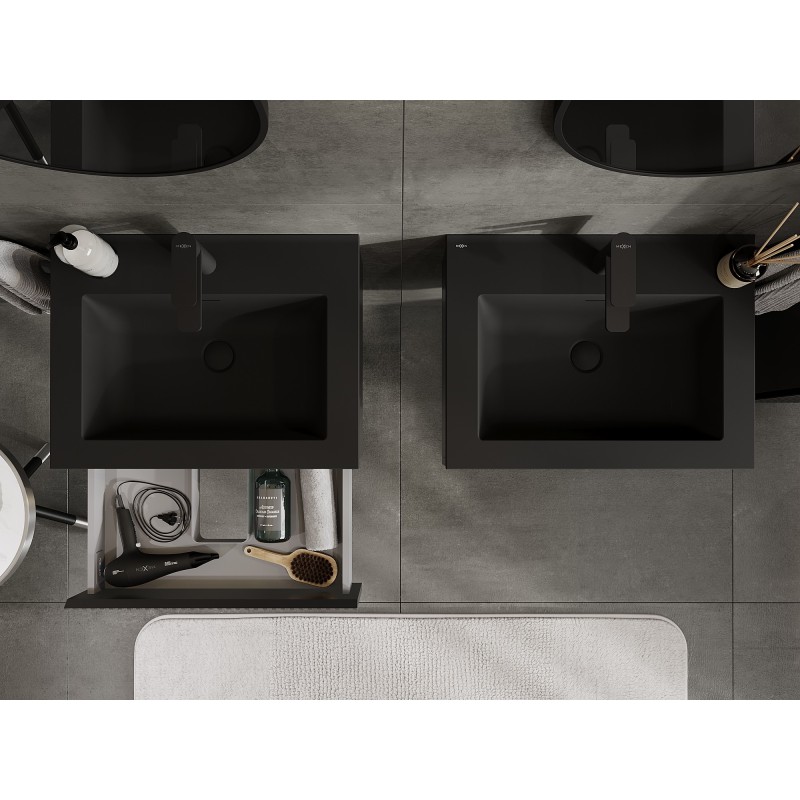 Mexen Rivel dulap baie 60 cm cu lavoar Otis, 1 sertar, texturat, negru mat - 91A20-06023-1-BF71-W18M71
