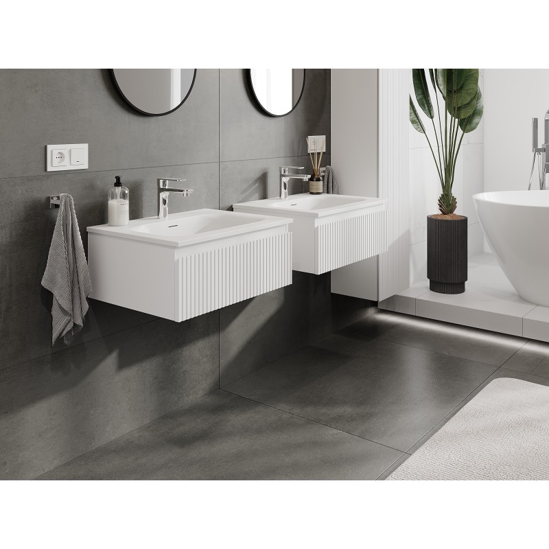 Mexen Rivel fürdőszobai szekrény 60 cm mosdóval Vela, 1 fiók, bordázott, fehér matt - 91A20-06023-1-BF01-W23M01