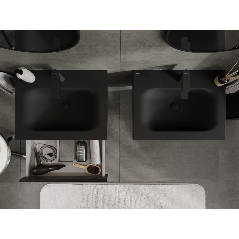 Mexen Rivel dulap baie 60 cm cu chiuvetă Vela, 1 sertar, canelat, negru mat - 91A20-06023-1-BF71-W23M71