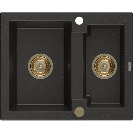 Mexen Carlos 1.5-medencés gránit mosogató 582 x 475 mm, Fekete/Fém arany, szifon Arany - 6518581500-75-G