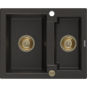 Mexen Carlos 1,5 medencés gránit mosogató 582 x 475 mm, fekete/arany metál, arany szifon - 6518581500-75-G