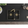 Mexen Carlos 1,5 rekeszes gránit mosogató 582 x 475 mm, fekete/arany metál, arany szifon - 6518581500-75-G