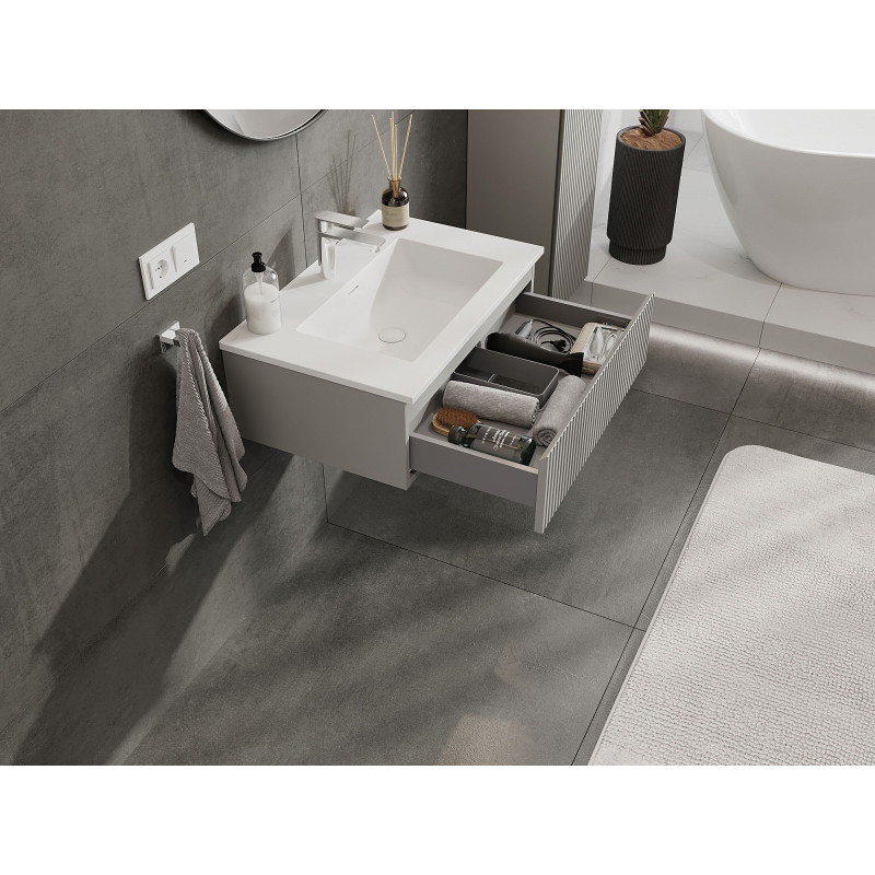 Mexen Rivel dulap de baie 70 cm cu chiuvetă Otis, 1 sertar, cu fațetă , gri mat/alb mat - 91A20-07023-1-BF62-W18M01