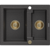 Mexen Carlos 1.5-medencés gránit mosogató 582 x 475 mm, Fekete foltos, szifon Arany - 6518581500-76-G