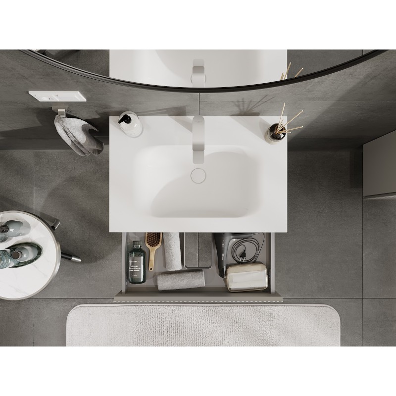 Mexen Rivel dulap baie 70 cm cu lavoar Vela, 1 sertar, canelat, gri mat/alb mat - 91A20-07023-1-BF62-W23M01