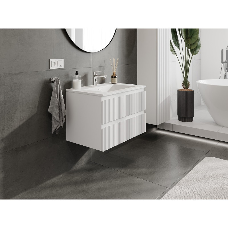 Mexen Rivel dulap baie 70 cm cu chiuvetă Otis, 2 sertare, striat, alb mat - 91A20-07047-2-BFF01-W18M01