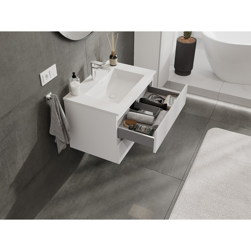 Mexen Rivel dulap baie 70 cm cu chiuvetă Otis, 2 sertare, striat, alb mat - 91A20-07047-2-BFF01-W18M01