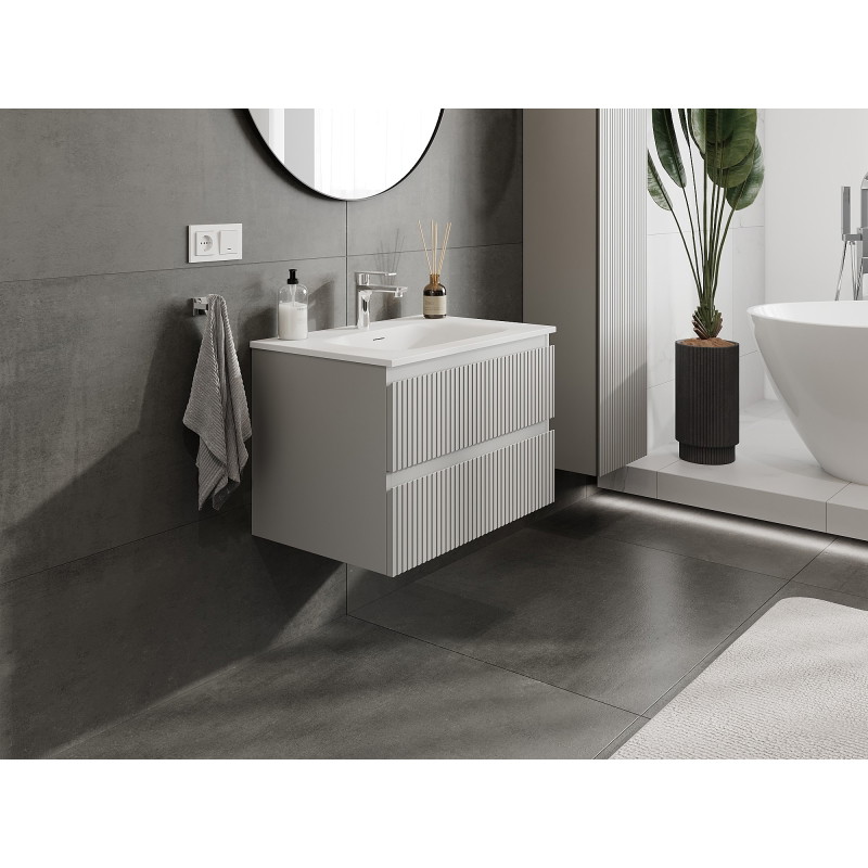 Mexen Rivel dulap baie 70 cm cu lavoar Vela, 2 sertare, riflaj, gri mat/ alb mat - 91A20-07047-2-BFF62-W23M01