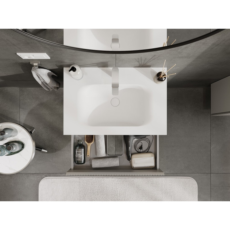 Mexen Rivel dulap baie 70 cm cu lavoar Vela, 2 sertare, riflaj, gri mat/ alb mat - 91A20-07047-2-BFF62-W23M01