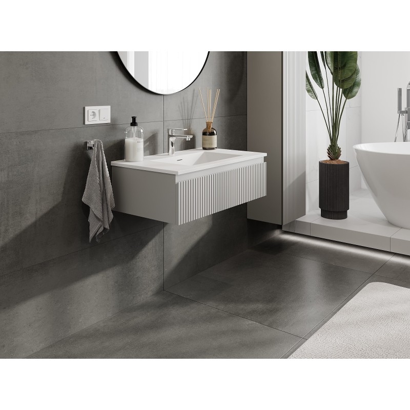 Mexen Rivel dulap baie 80 cm cu lavoar Otis, 1 sertar, canelat, gri mat/alb mat - 91A20-08023-1-BF62-W18M01