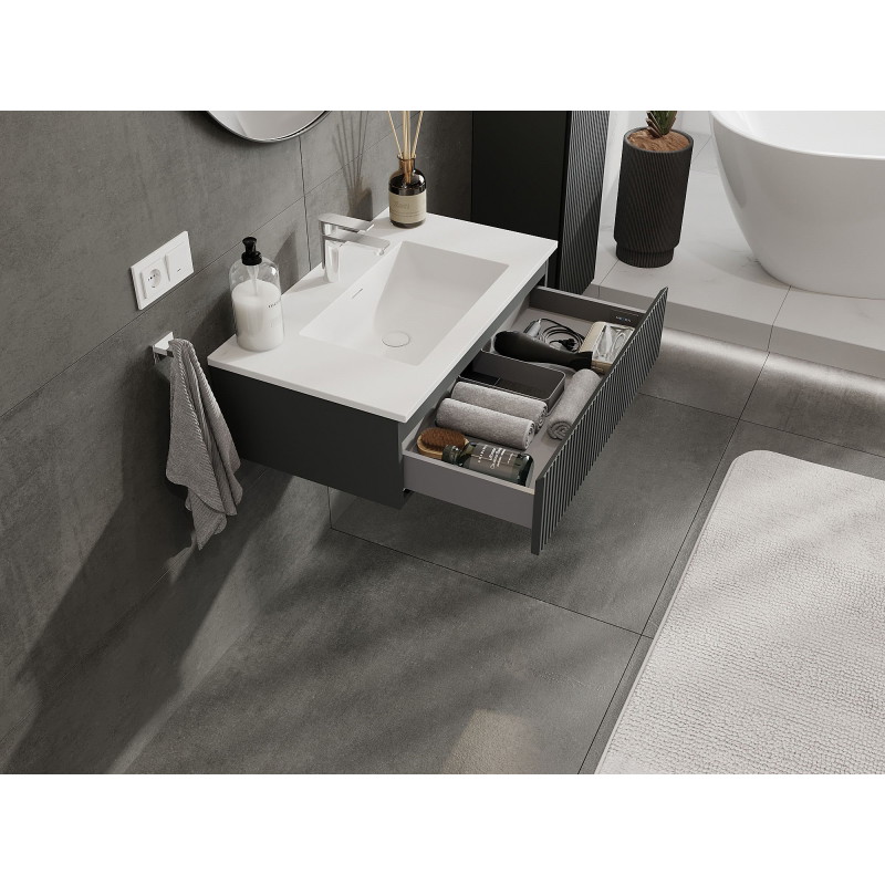 Mexen Rivel dulap baie 80 cm cu chiuvetă Otis, 1 sertar, profilat, grafit mat/alb mat - 91A20-08023-1-BF66-W18M01