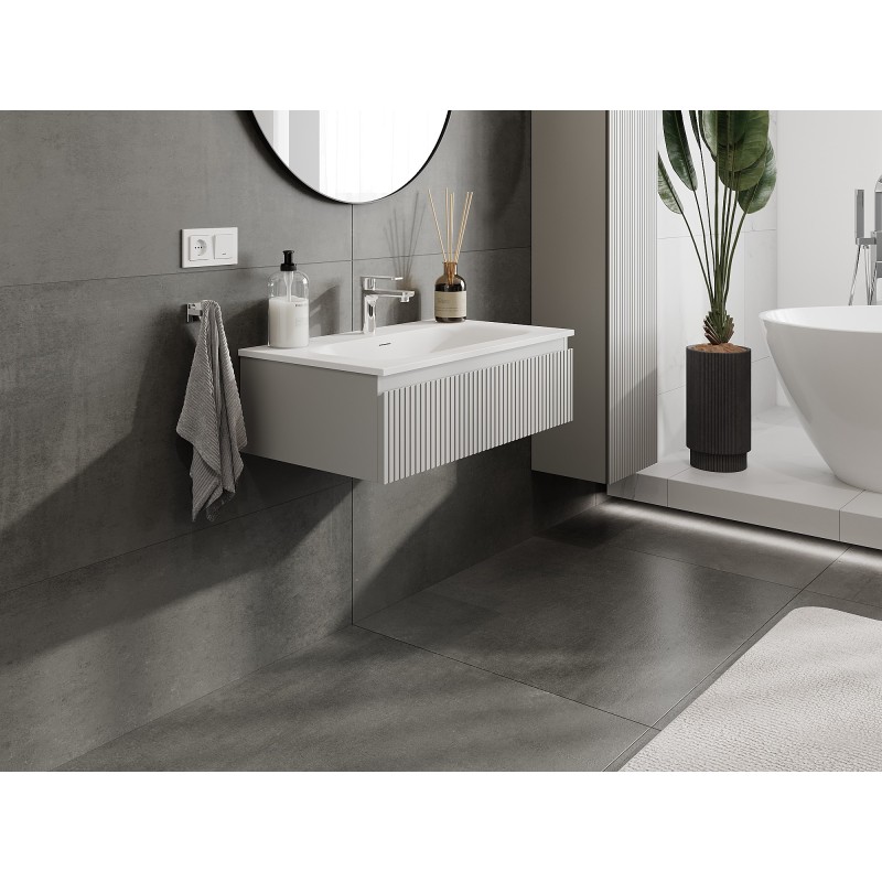 Mexen Rivel Dulap de baie 80 cm cu lavoar Vela, 1 sertar, canelat, gri mat/alb mat - 91A20-08023-1-BF62-W23M01