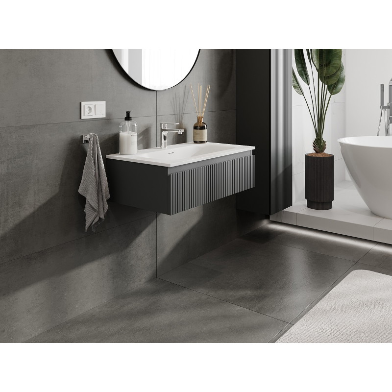 Mexen Rivel dulap baie 80 cm cu chiuvetă Vela, 1 sertar, canelată, grafit mat/alb mat - 91A20-08023-1-BF66-W23M01