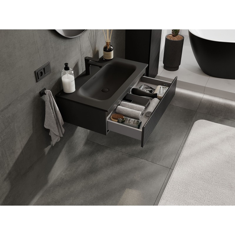 Mexen Rivel dulap baie 80 cm cu lavoar Vela, 1 sertar, riflat, negru mat - 91A20-08023-1-BF71-W23M71