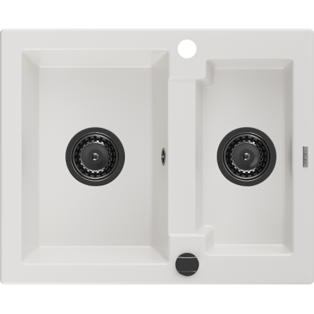 Mexen Carlos 1,5-medencés gránit mosogató 582 x 475 mm, fehér, fekete szifon - 6518581500-20-B