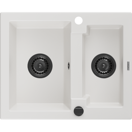 Mexen Carlos 1.5-medencés gránit mosogató 582 x 475 mm, Fehér, szifon Fekete - 6518581500-20-B