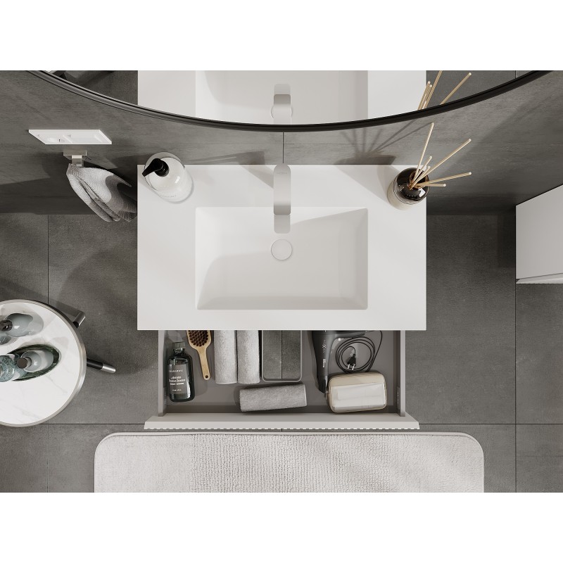 Mexen Rivel fürdőszobaszekrény 80 cm-es Otis mosdóval, 2 fiók, bordázott, fehér matt - 91A20-08047-2-BFF01-W18M01