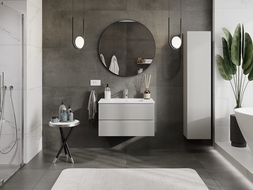 Mexen Rivel 80 cm-es Otis fürdőszobaszekrény mosdókagylóval, 2 fiók, bordázott, szürke matt/fehér matt