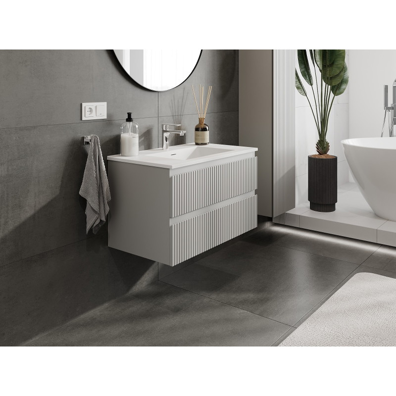 Mexen Rivel dulap baie 80 cm cu lavoar Otis, 2 sertare, profilată, gri mat/alb mat - 91A20-08047-2-BFF62-W18M01