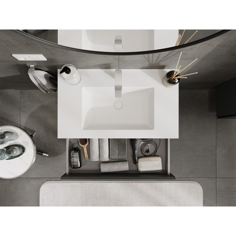 Mexen Rivel dulap baie 80 cm cu lavoar Otis, 2 sertare, canelată, grafit mat/alb mat - 91A20-08047-2-BFF66-W18M0