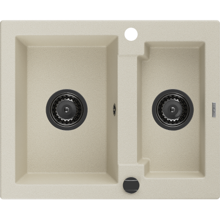 Mexen Carlos 1.5-medencés gránit mosogató 582 x 475 mm, Bézs, szifon Fekete - 6518581500-69-B