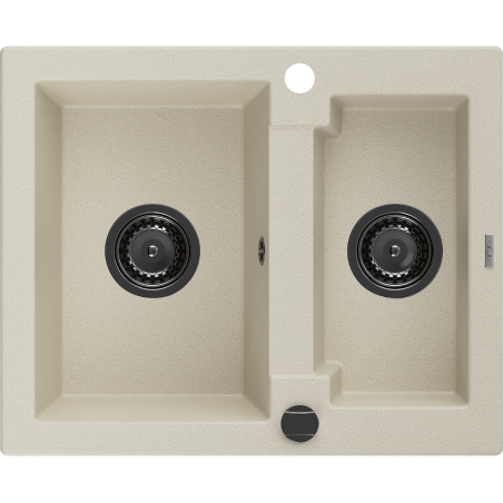 Mexen Carlos chiuvetă din granit cu 1,5 compartimente 582 x 475 mm, bej, sifon negru - 6518581500-69-B