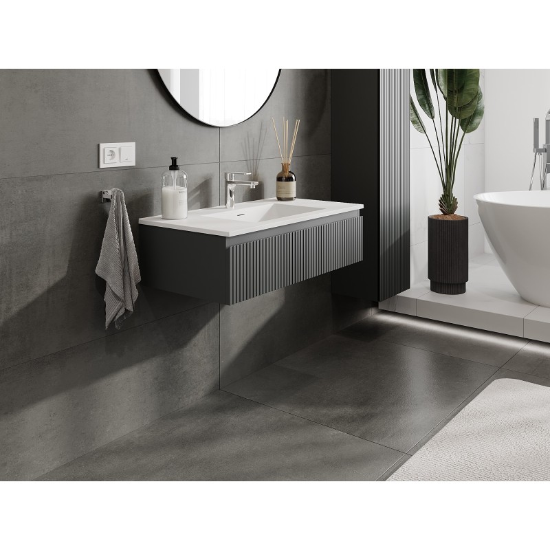 Mexen Rivel dulap baie 90 cm cu chiuvetă Otis, 1 sertar, canelat, grafit mat/alb mat - 91A20-09023-1-BF66-W18M01