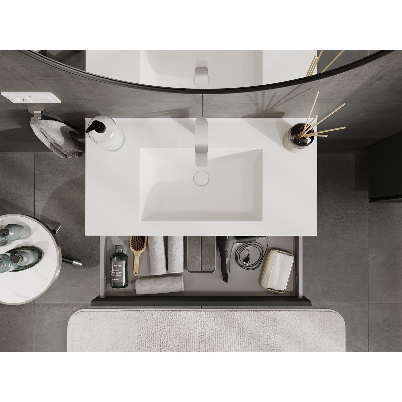Mexen Rivel dulap de baie 90 cm cu lavoar Otis, 1 sertar, canelat, grafit mat/alb mat - 91A20-09023-1-BF66-W18M01