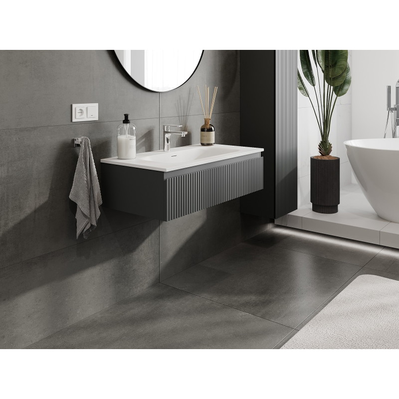 Mexen Rivel dulap baie 90 cm cu chiuvetă Vela, 1 sertar, canelat, grafit mat/alb mat - 91A20-09023-1-BF66-W23M01