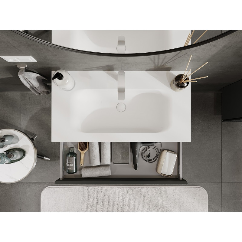 Mexen Rivel dulap baie 90 cm cu chiuvetă Vela, 1 sertar, canelat, grafit mat/alb mat - 91A20-09023-1-BF66-W23M01