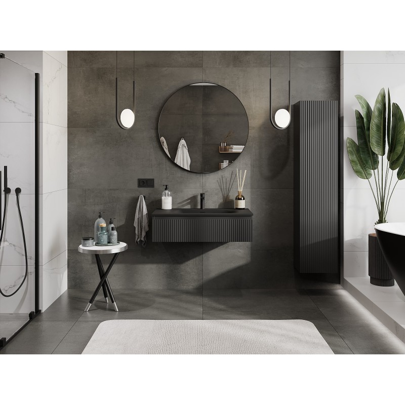 Mexen Rivel dulap baie 90 cm cu lavoar Vela, 1 sertar, canelat, negru mat - 91A20-09023-1-BF71-W23M71