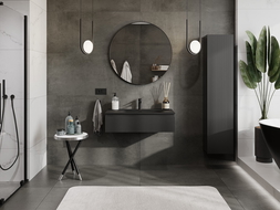 Mexen Rivel 90 cm-es fürdőszobaszekrény Vela mosdóval, 1 fiók, bordázott, fekete matt - 91A20-09023-1-BF71-W23M71