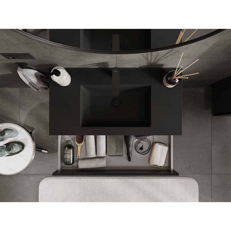 Mexen Rivel dulap de baie 90 cm cu chiuvetă Otis, 2 sertare, canelat, negru mat - 91A20-09047-2-BFF71-W18M71
