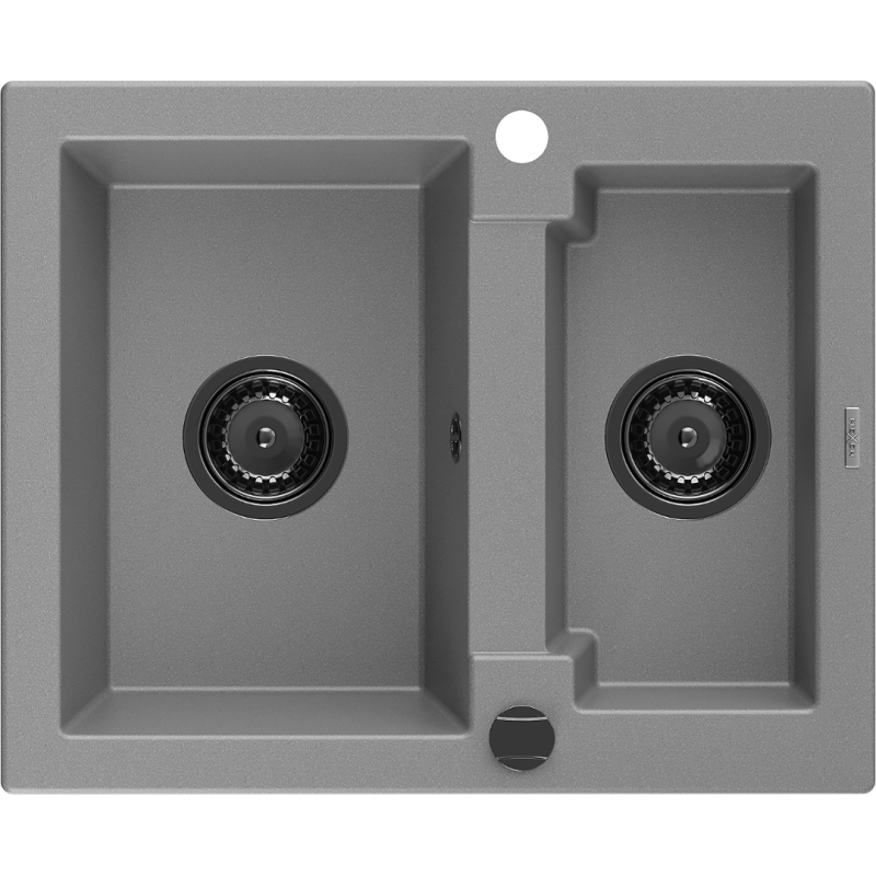 Mexen Carlos chiuvetă de bucătărie din granit cu 1,5 compartimente 582 x 475 mm, gri, sifon negru - 6518581500-71-B