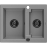 Mexen Carlos 1,5-medencés gránit mosogató 582 x 475 mm, szürke, fekete szifon - 6518581500-71-B