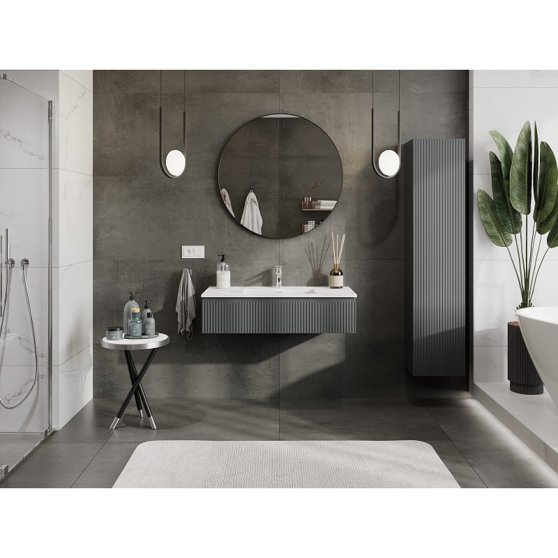 Mexen Rivel dulap baie 100 cm cu lavoar Otis, 1 sertar, cu caneluri, grafit mat/alb mat - 91A20-10023-1-BF66-W18M01