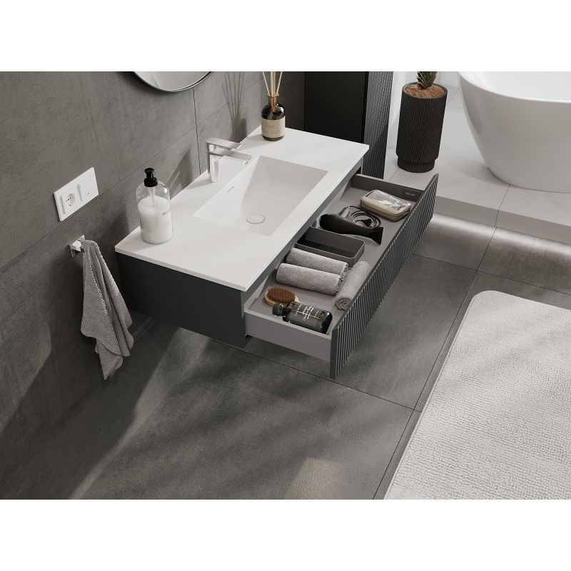 Mexen Rivel dulap baie 100 cm cu lavoar Otis, 1 sertar, cu caneluri, grafit mat/alb mat - 91A20-10023-1-BF66-W18M01